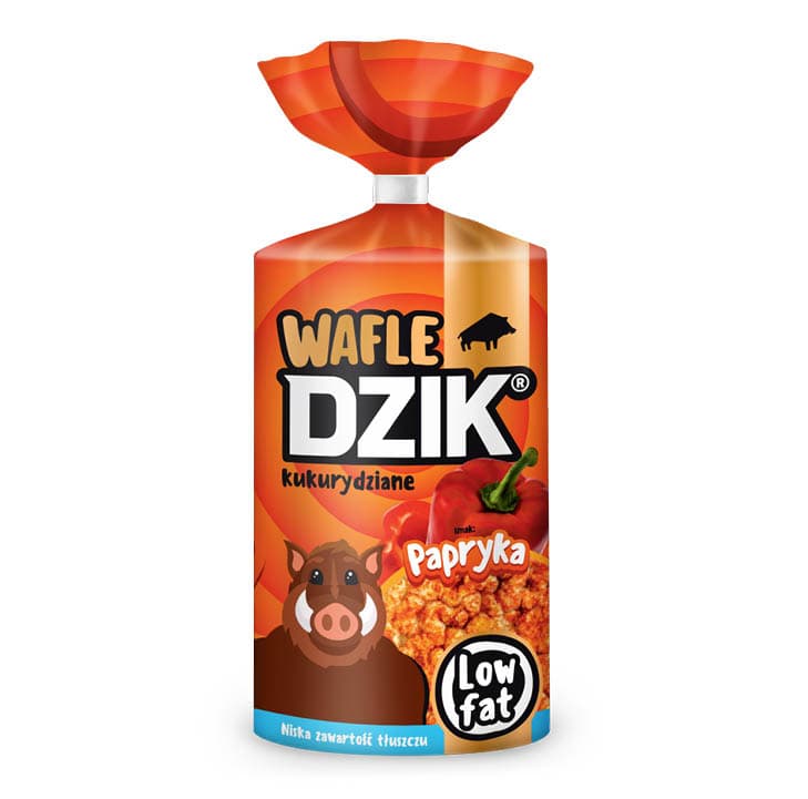 DZIK Wafle kukurydziane o smaku paprykowym o obnizonej zawartosci tluszczu. 49,92 zl/kg