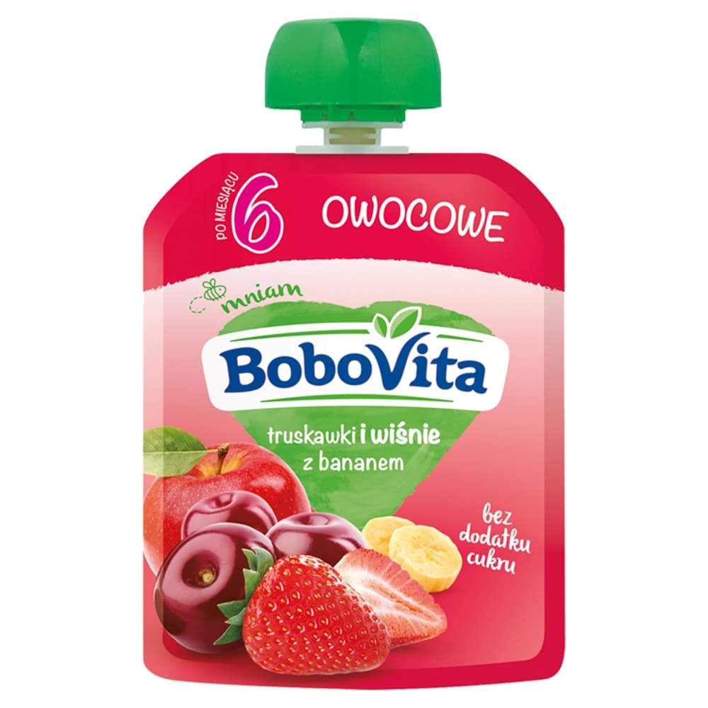 BOBOVITA Mus truskawki i wisnie z bananem po 6. miesiacu. 52,38 zl/kg