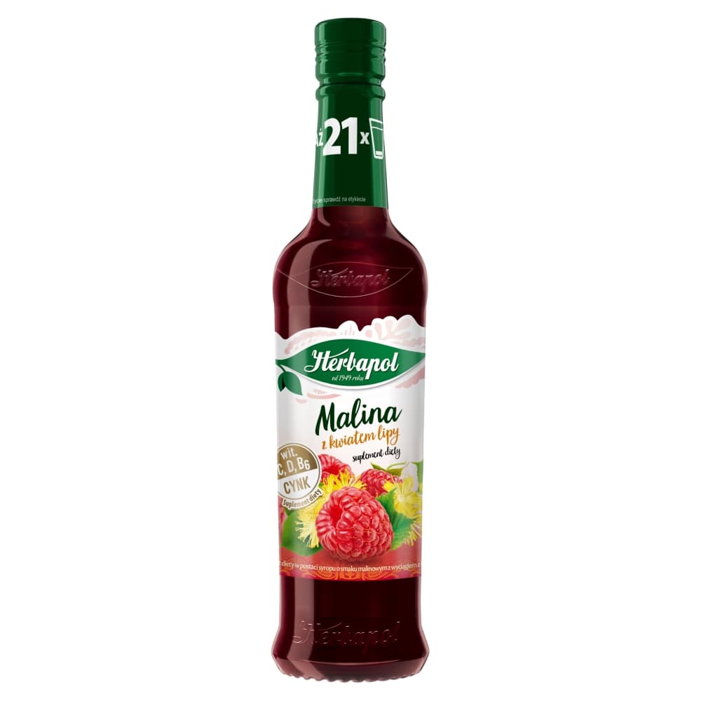 HERBAPOL Syrop o smaku malinowym z kwiatem lipy. 17,36 zl/l