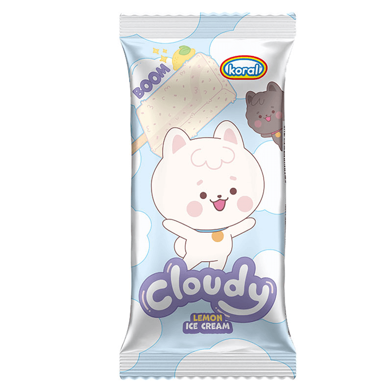 KORAL Lody Cloudy o smaku cytrynowym w bialej czekoladzie z cukrem strzelajacym. 37,67 zl/l
