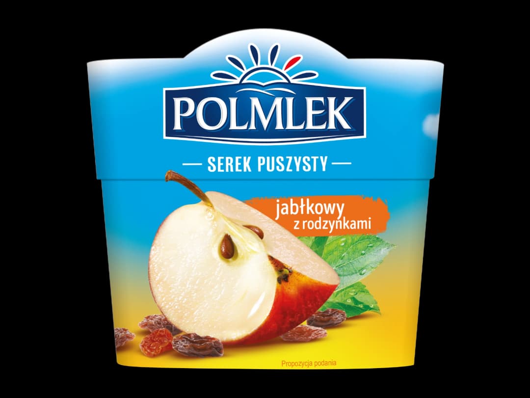 POLMLEK Serek puszysty jablkowy z rodzynkami. 35,93 zl/kg