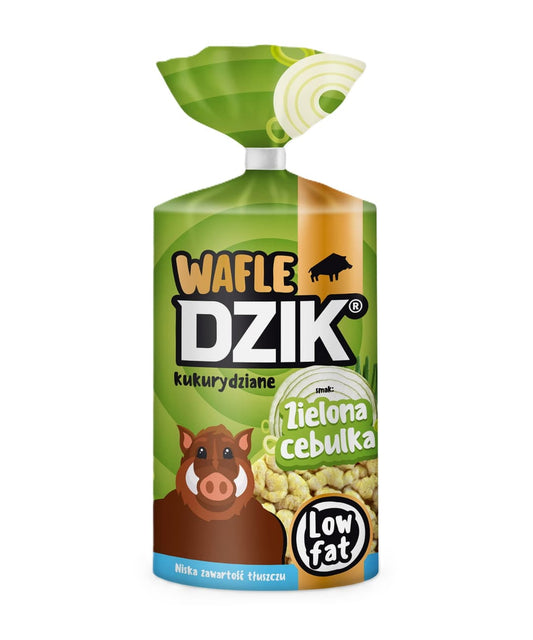 DZIK Wafle kukurydziane o smaku zielonej cebulki o obnizonej zawartosci tluszczu. 49,92 zl/kg